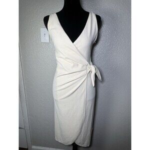 H&M Beige Solid V-Neck Sleeveless Wrap Midi Dress Tie Waist XS